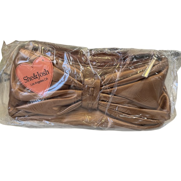 NWT She And Josh Bow Shoulder Bag Bronze Clutch Evening Wedding Elegant Purse - Picture 2 of 7